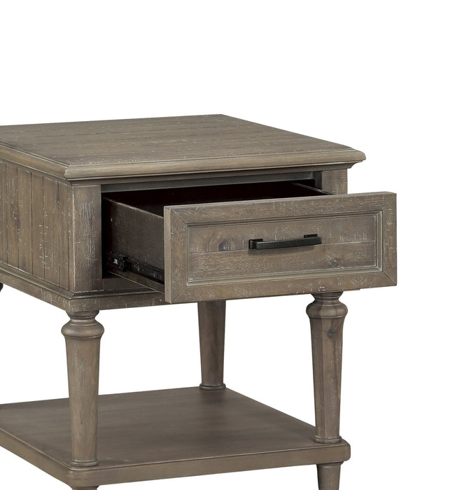 Table de bout rustique Winston de 22 po avec rangement et tablette - brun clair avec fini bois de grève