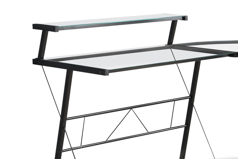 Bureau en forme de L Elias de 57 po en verre - armature noire