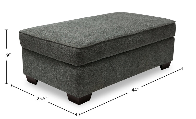 Pouf de rangement Verona de 44 po fabriqué au Canada en tissu d’apparence lin - gris anthracite