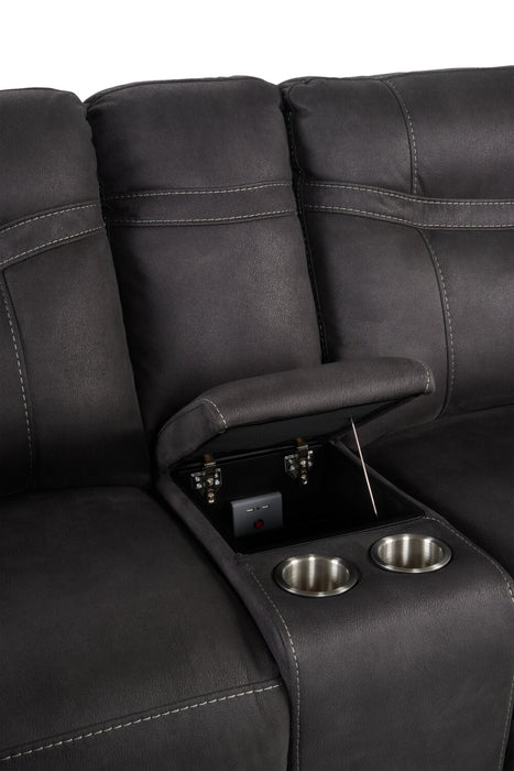 Causeuse à inclinaison électrique Floy de 99 po en suédine avec appuie-têtes électriques, console de rangement et ports USB - grise