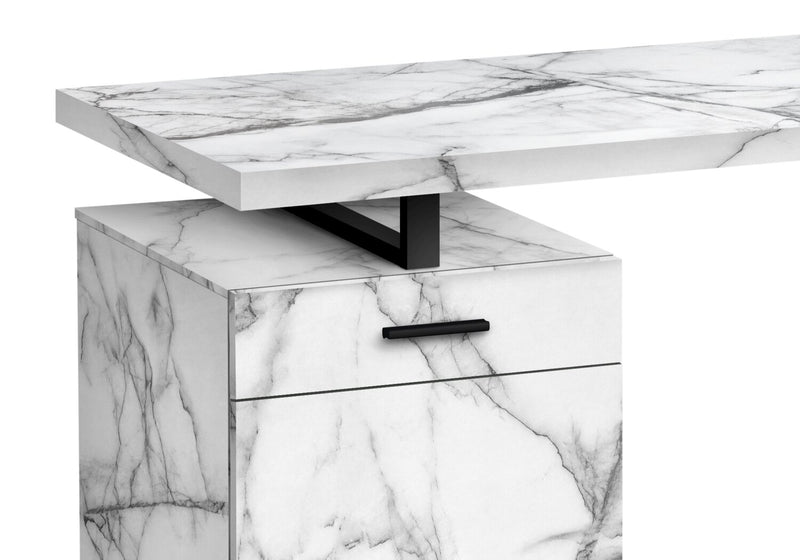 Bureau réversible Remi de 47,25 po avec tiroir et armoire - apparence marbre blanc
