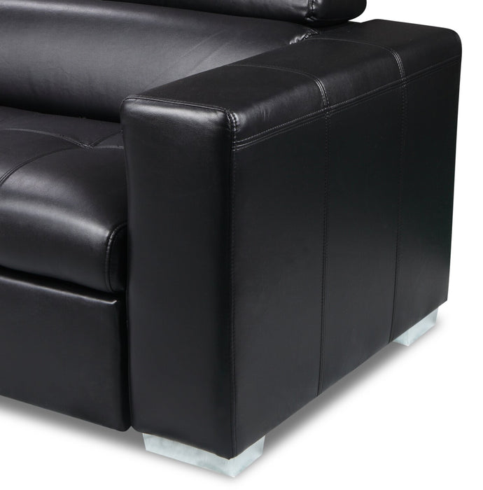 Sofa-lit sectionnel de gauche Drake 3 pièces en tissu d’apparence cuir avec pouf de rangement - noir