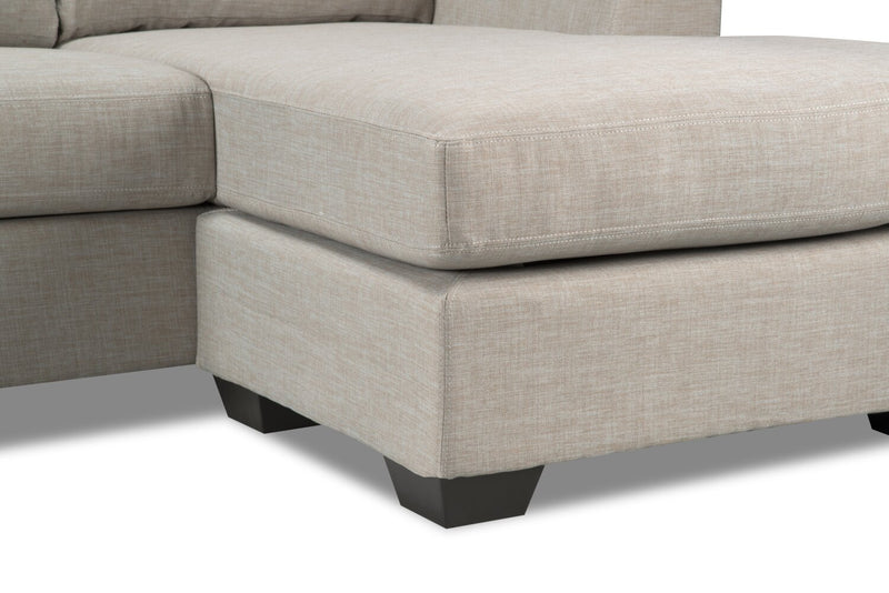 Sofa sectionnel réversible Nina 2 pièces fabriqué au Canada en tissu d’apparence lin avec coussins décoratifs - taupe