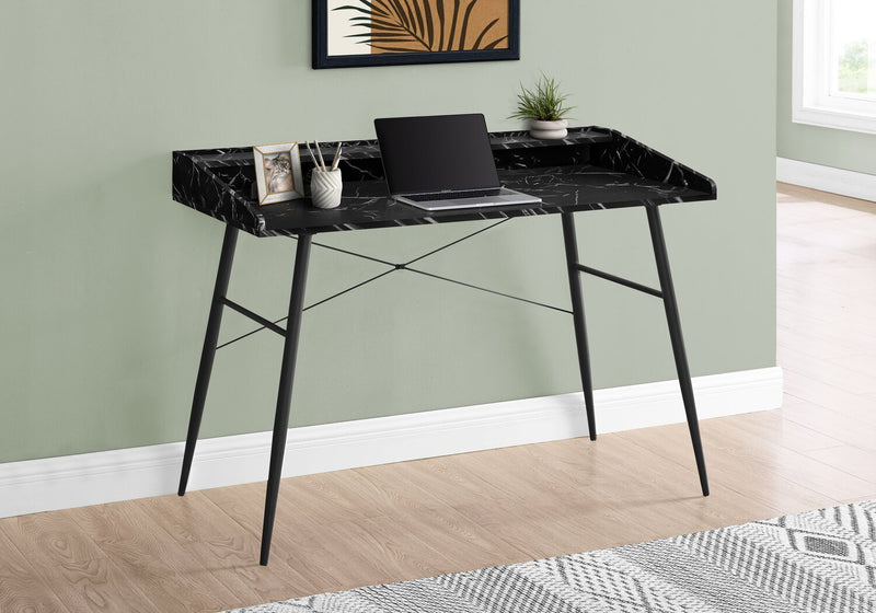 Bureau Jeremy de 47,25 po avec petite crédence - apparence marbre noir