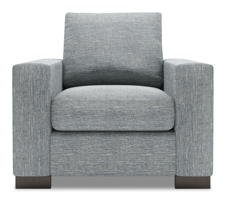 Fauteuil Track de Sofa Lab personnalisable de 38 po fabriqué au Canada en tissu d’apparence lin avec accoudoirs rectilignes - gris Luna Pewter