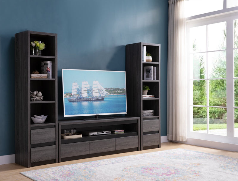 Meuble audio-vidéo Walker 3 pièces de 98.5 po avec rangement et système de gestion des câbles pour téléviseurs jusqu’à 70 po - gris vieilli