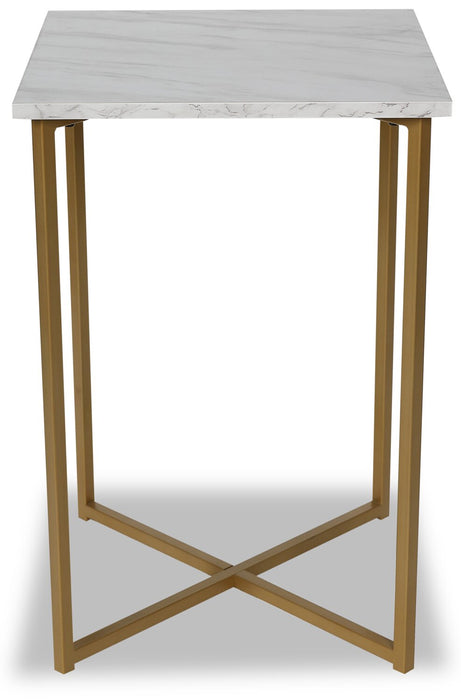 Table de fauteuil Mia de 15,75 po en imitation de marbre - blanche et dorée