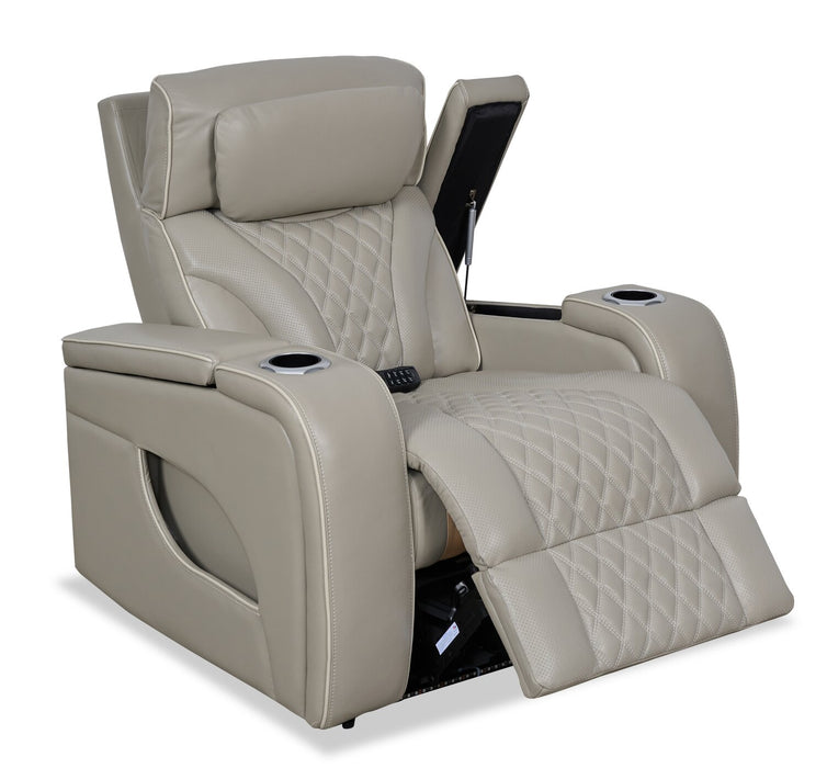 Fauteuil de massage à inclinaison électrique Elite de 38 po en cuir véritable avec appuie-tête électrique et accoudoirs de rangement - gris