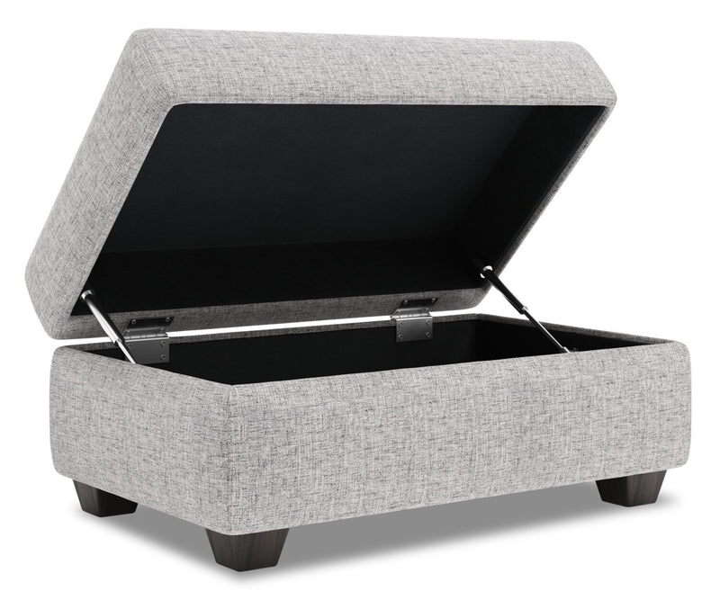 Pouf de rangement personnalisable The Trunk de Sofa Lab de 39 po fabriqué au Canada en tissu d’apparence lin - gris Luna Domino
