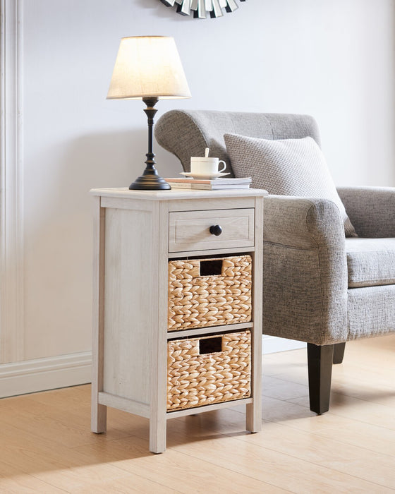 Table de fauteuil Jon de 15,5 po avec 2 paniers et tiroir - chêne blanc