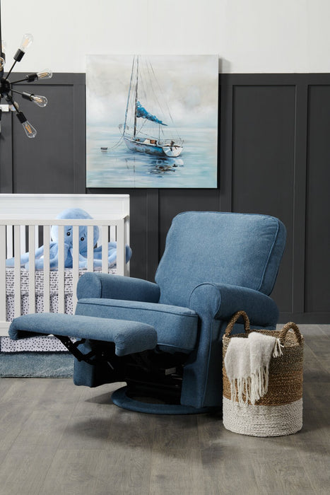 Fauteuil pivotant, coulissant et inclinable Bevin de 34,4 po en tissu de chenille - bleu