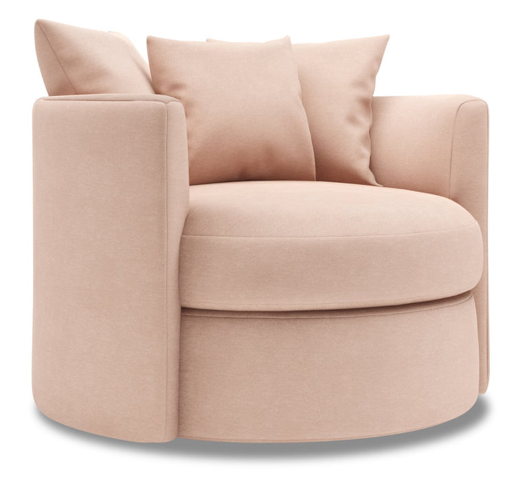 Fauteuil d’appoint pivotant Nest de Sofa Lab personnalisable de 41 po fabriqué au Canada en tissu d’apparence lin - rose Pax Rose