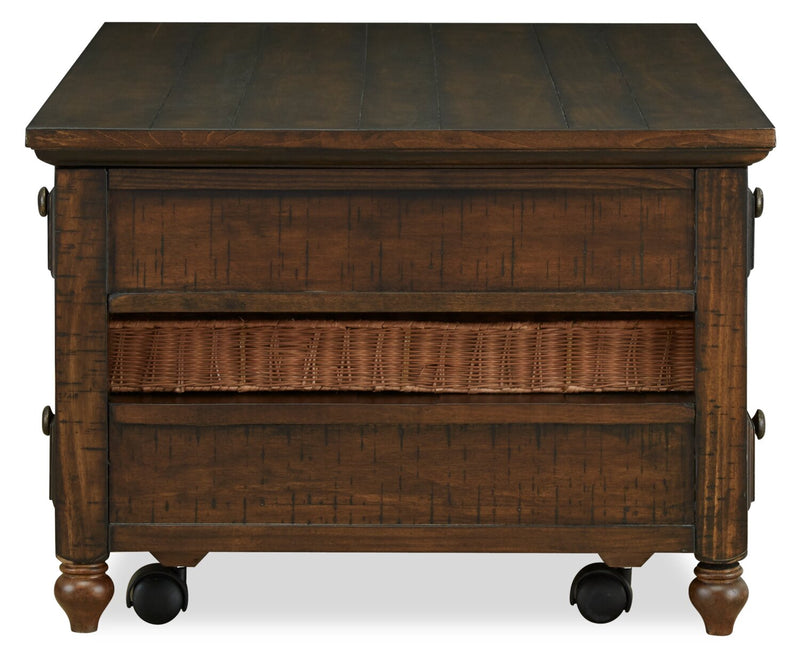 Table à café rustique Cottage Lane de 50 po avec dessus relevable et rangement - bois brun foncé