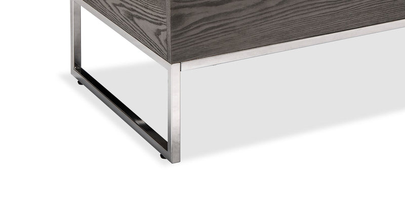 Table à café moderne Echo de 47,25 po avec dessus relevable et rangement - brune avec pattes en métal argenté