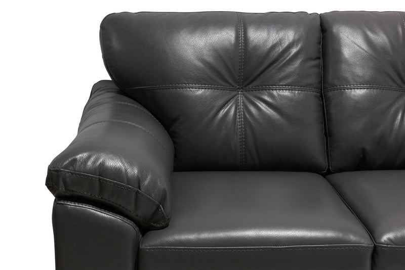 Sofa Addison de 86 po fabriqué au Canada en tissu d’apparence cuir avec coussin de dossier capitonné - gris