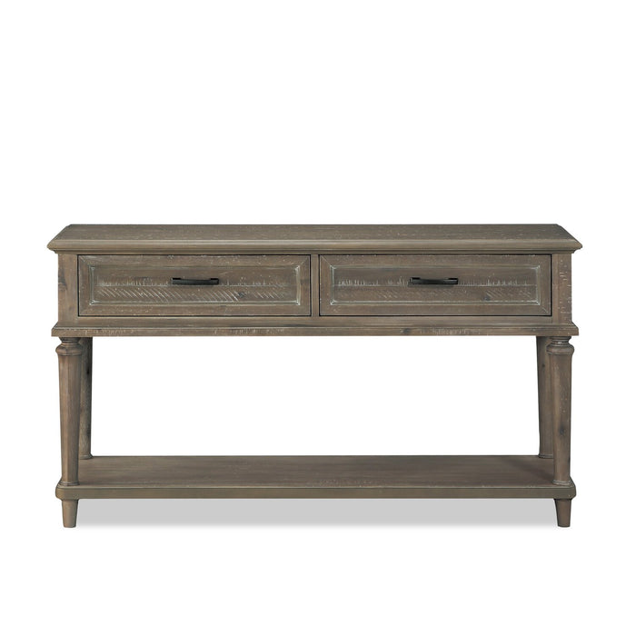 Table de salon rustique Winston de 54 po avec rangement et tablette - brun clair avec fini bois de grève