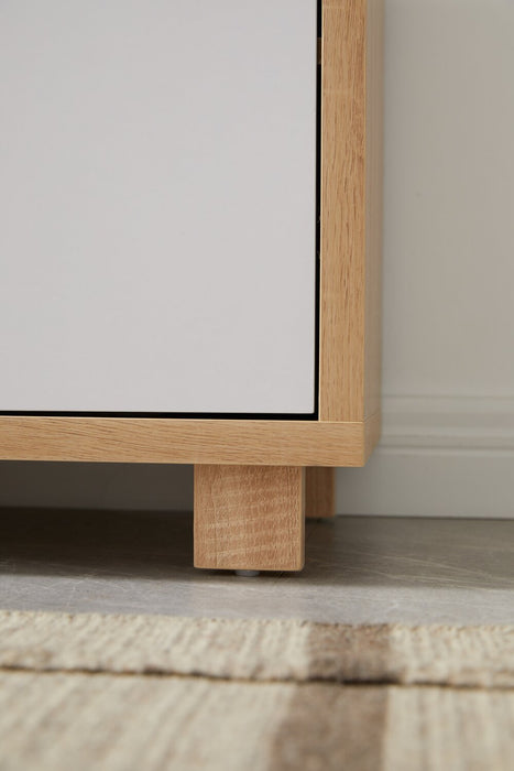 Meuble pour téléviseur Aiden de Kort & Co. de 72 po avec rangement et système de gestion des câbles pour téléviseurs jusqu’à 80 po - naturel et blanc