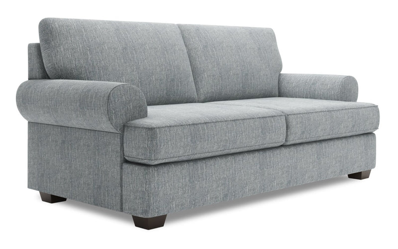 Sofa personnalisable Roll de Sofa Lab de 76 po de format condo fabriqué au Canada en tissu d’apparence lin avec accoudoirs enroulés - gris Luna Pewter