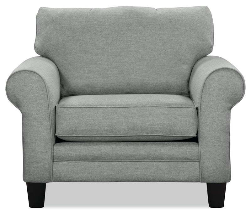 Fauteuil Tula de 42 po fabriqué au Canada en tissu avec accoudoirs enroulés - gris brume