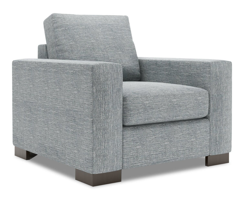 Fauteuil Track de Sofa Lab personnalisable de 38 po fabriqué au Canada en tissu d’apparence lin avec accoudoirs rectilignes - gris Luna Pewter