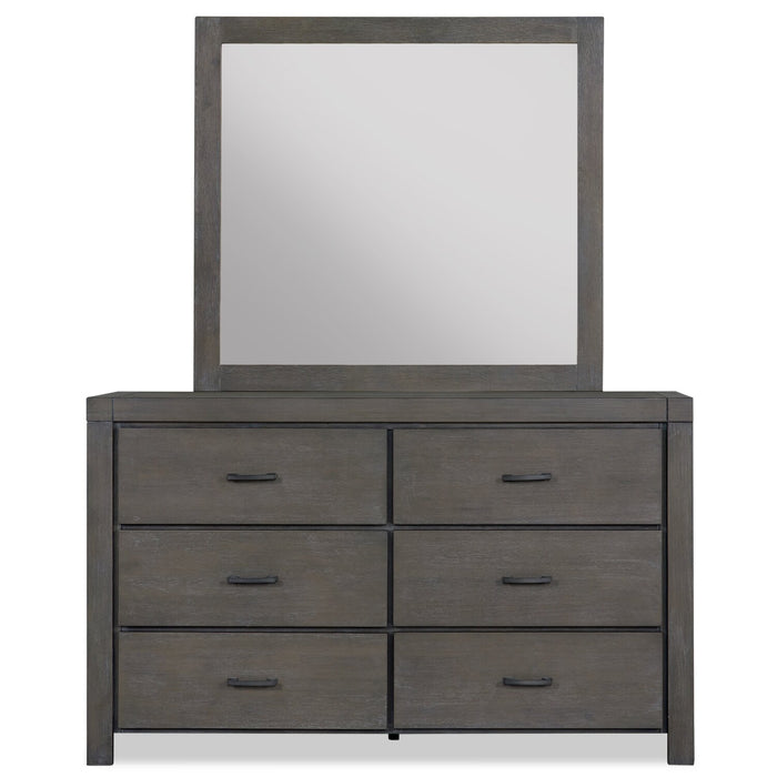 Commode Koda de 60 po (L) x 36 po (H) à 6 tiroirs en acacia pour la chambre à coucher - grise