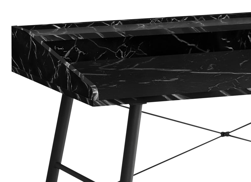 Bureau Jeremy de 47,25 po avec petite crédence - apparence marbre noir