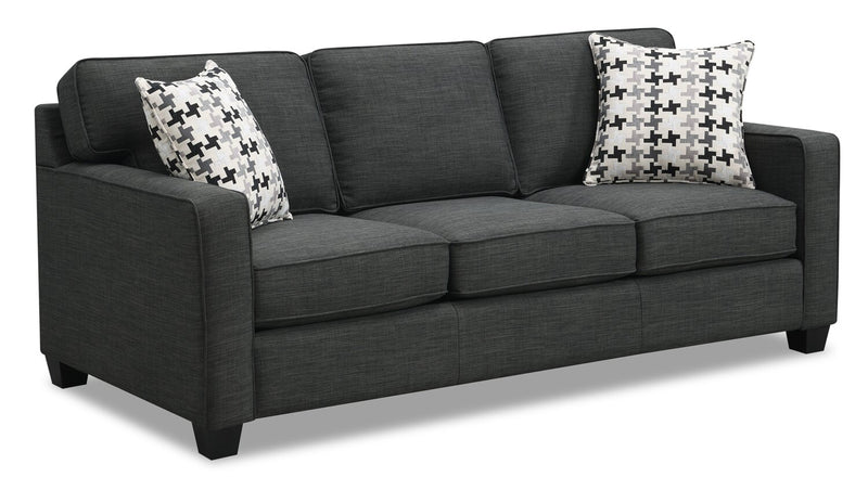Sofa Sawyer de 83 po fabriqué au Canada en tissu d’apparence lin avec coussins réversibles et coussins décoratifs - gris anthracite