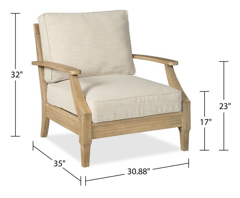 Fauteuil Juno pour la terrasse à l’extérieur - eucalyptus et tissu Nuvella, résistante aux rayons UV et aux intempéries - naturelle et beige