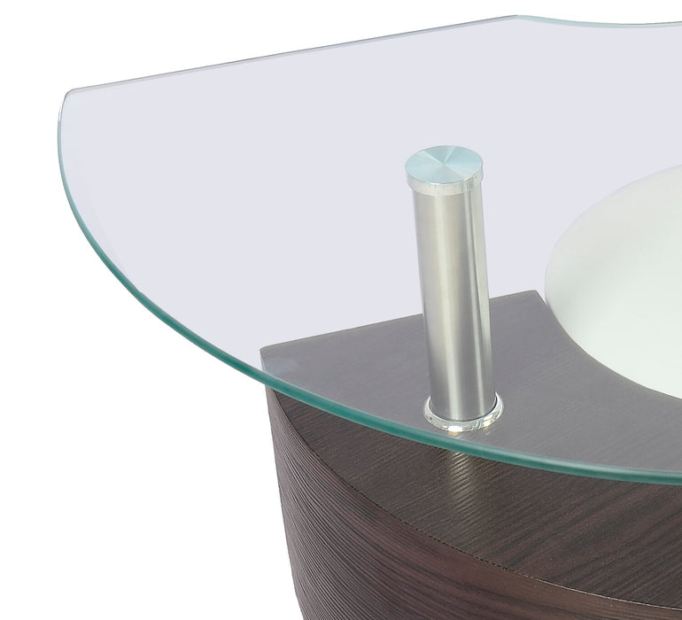 Ensemble 3 articles modernes en forme de S Savon de 52,5 po (table à café et 2 poufs) avec rangement et tablette - bois noyer foncé et chrome 