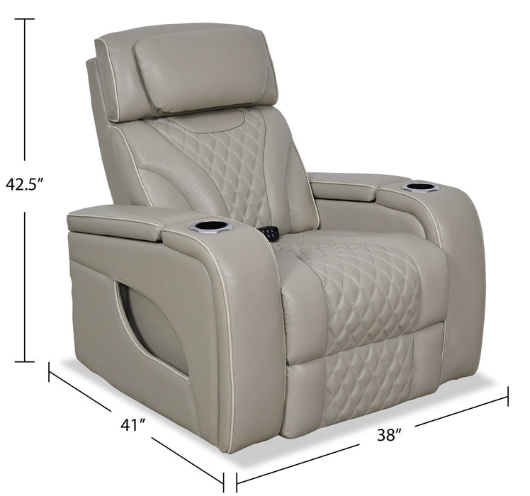 Fauteuil de massage à inclinaison électrique Elite de 38 po en cuir véritable avec appuie-tête électrique et accoudoirs de rangement - gris