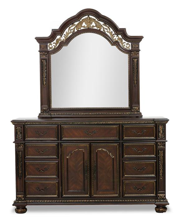 Commode Wynn de 67,8 po (L) x 40,5 po (H) à 9 tiroirs avec armoire de rangement pour la chambre à coucher - brun cerisier