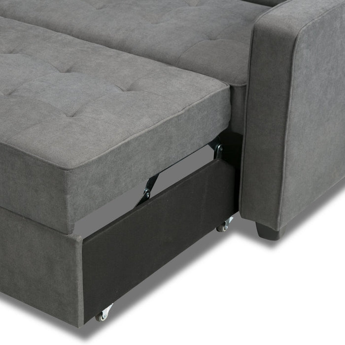 Futon Cory de 59 po en tissu de velours avec mécanisme Klik Klak et capitonnage - gris