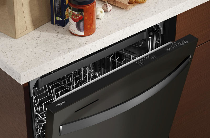 Lave-vaisselle encastré Whirlpool de 24 po et de 47 dBA avec commandes sur le dessus et 3e panier - acier inoxydable noir résistant aux traces de doigts - WDT750SAKV