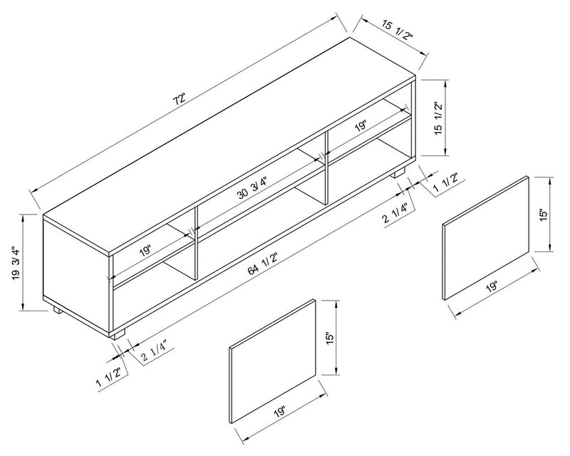 Meuble pour téléviseur Aiden de Kort & Co. de 72 po avec rangement et système de gestion des câbles pour téléviseurs jusqu’à 80 po - naturel et blanc