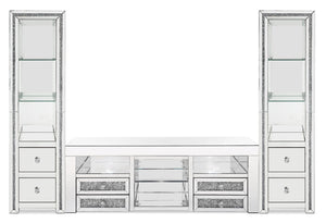 Meuble audio-vidéo somptueux Oakley 3 pièces de 98.5 po avec rangement et système de gestion des câbles pour téléviseurs jusqu’à 65 po - argenté