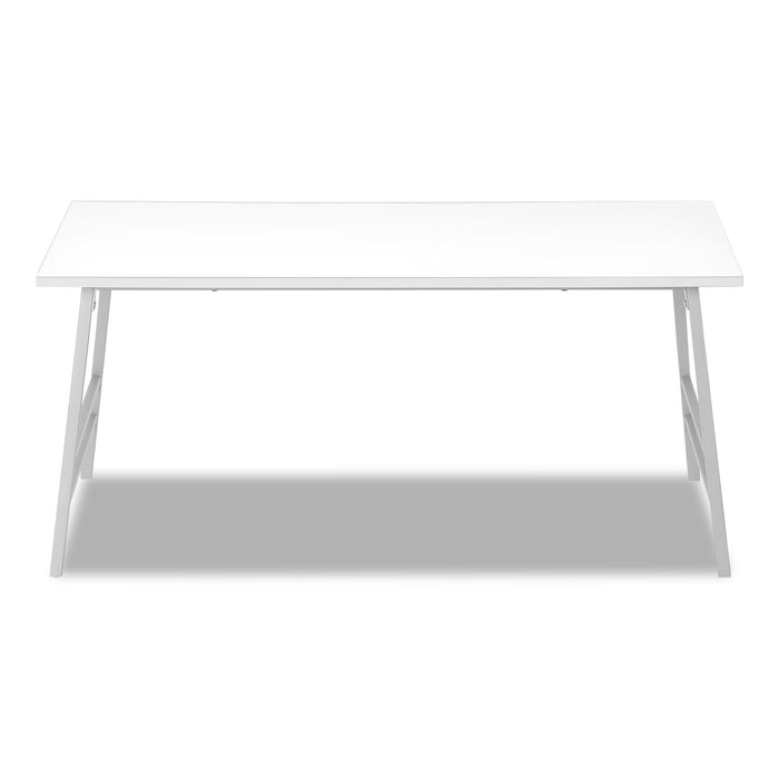 Table à café moderne Atlas de 40 po - dessus blanc avec pattes en métal gris