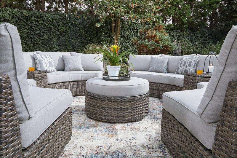 Grand pouf Lilo pour la terrasse à l’extérieur - osier en résine et tissu Nuvella, résistant aux rayons UV et aux intempéries - gris