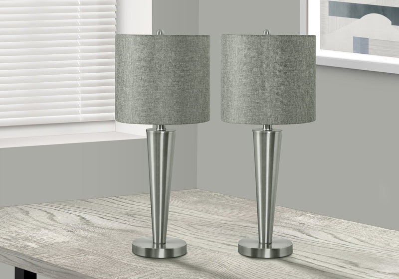 Ensemble 2 lampes de table de 24 po en métal nickel avec recharge USB