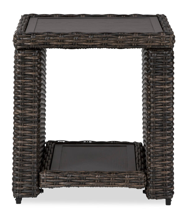 Table de bout Hilo pour la terrasse à l’extérieur - 20 po (L), armature en osier en résine et en aluminium, résistante aux rayons UV et aux intempéries - brune