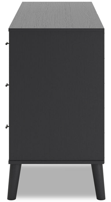 Commode moderne du milieu du 20e siècle Kylo de 59 po (L) x 33,9 po (H) à 6 tiroirs pour la chambre à coucher - deux teintes, noir et beige