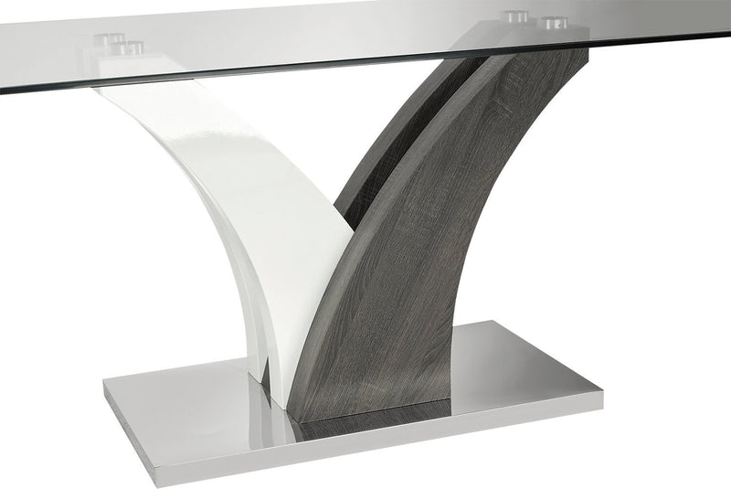 Ensemble de salle à manger Tuxedo 7 pièces avec table de 72 po (L), dessus en verre, base piédestal et 6 chaises - gris