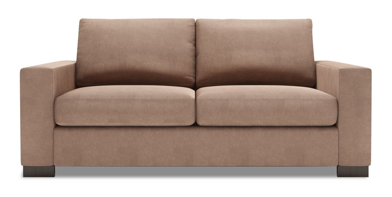 Sofa personnalisable Track de Sofa Lab de 75 po de format condo fabriqué au Canada en tissu d’apparence lin avec accoudoirs rectilignes - brun Pax Wicker