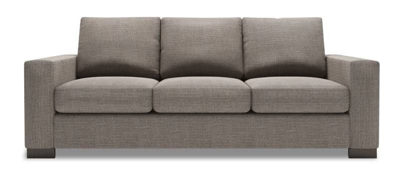 Sofa personnalisable Track de Sofa Lab de 85 po fabriqué au Canada en tissu d’apparence lin avec accoudoirs rectilignes - gris Luna Smoke