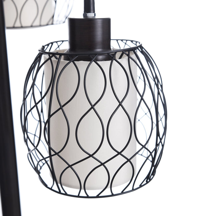 Lampe à pied Delano de 71,5 po bronze antique et noire avec abat-jour grillagé 