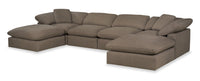  Sofa sectionnel modulaire Eclipse 6 pièces en tissu d’apparence lin avec poufs et coussins réversibles en duvet et plumes - gris ardoise