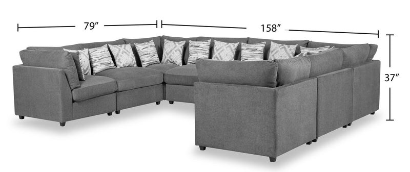 Sofa sectionnel modulaire Evolve de Scott Living 8 pièces en tissu d’apparence lin avec coussins en duvet et plumes - gris anthracite