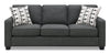 Sofa Sawyer de 83 po fabriqué au Canada en tissu d’apparence lin avec coussins réversibles et coussins décoratifs - gris anthracite