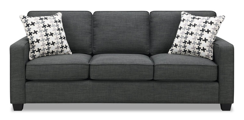 Sofa Sawyer de 83 po fabriqué au Canada en tissu d’apparence lin avec coussins réversibles et coussins décoratifs - gris anthracite