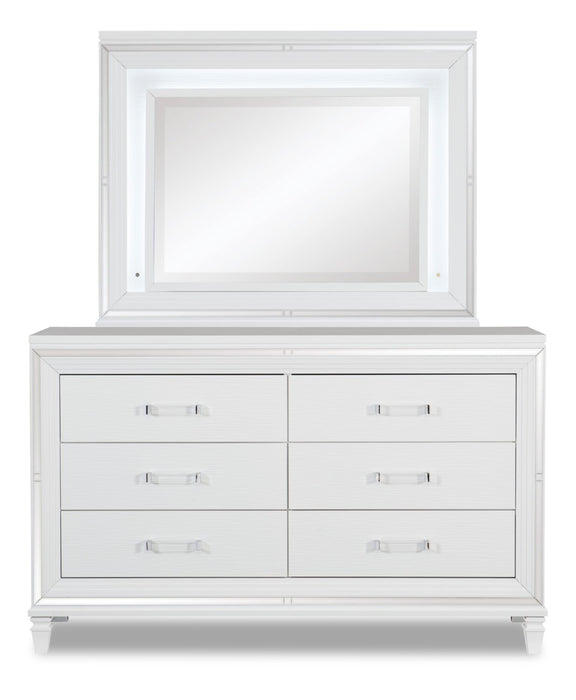 Miroir de commode de chambre à coucher somptueux Max avec éclairage à DEL - blanc