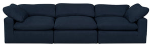 Sofa modulaire Eclipse de 124 po en tissu d’apparence lin avec coussins réversibles en duvet et plumes - bleu marine